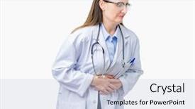  Presentation with medical hand - Amazing slide set having mature doctor woman wearing medical backdrop and a  colored foreground