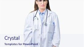  Presentation with woman crying - Slide set having mature doctor woman wearing medical background and a  colored foreground