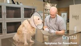  Presentation with conclusion - Slide deck featuring mature-doctor-writing-medical-conclusion background and a coral colored foreground