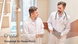  Presentation with lab coats - Presentation design featuring mature-doctors-in-lab-coats background and a soft green colored foreground