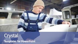  Presentation with engineering desk of civil engineer - Slide set enhanced with mature engineer looking at unroll background and a ocean colored foreground