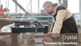  Presentation with further - Cool new presentation design with mature-engineer-of-furniture-factory backdrop and a tawny brown colored foreground