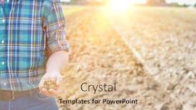  Presentation with flare - Slide set having mature farmer holding soil while standing in field with yellow lens flare in background background and a lemonade colored foreground