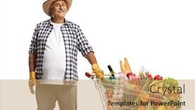  Presentation with food white - Slides enhanced with mature-farmer-posing background and a coral colored foreground
