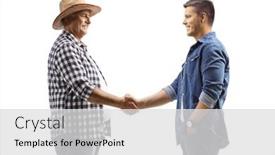 Presentation with shaking hands - PPT layouts with mature-farmer-shaking-hands background and a light gray colored foreground