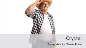  Presentation with straw - Presentation design having mature-farmer-smiling-and-greeting background and a light gray colored foreground