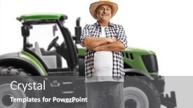  Presentation with white green - Presentation theme having mature-farmer-standing-in-front background and a gray colored foreground