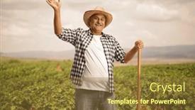  Presentation with grapevine - Slide set consisting of mature-farmer-with-a-shovel background and a tawny brown colored foreground