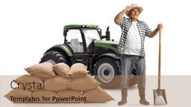  Presentation with tractor - Presentation theme consisting of mature-farmer-with-a-shovel background and a coral colored foreground