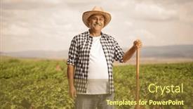  Presentation with grapevine - Slides enhanced with mature-farmer-with-a-shovel background and a tawny brown colored foreground