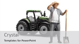  Presentation with tractor - Presentation consisting of mature-farmer-with-a-shovel background and a light gray colored foreground