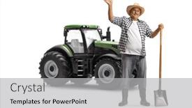  Presentation with tractor - PPT layouts consisting of mature-farmer-with-a-shovel background and a light gray colored foreground