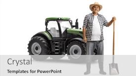  Presentation with tractor - PPT theme consisting of mature-farmer-with-a-shovel background and a light gray colored foreground