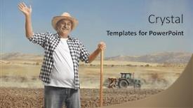  Presentation with tractor - Slides featuring mature-farmer-with-a-shovel background and a light blue colored foreground