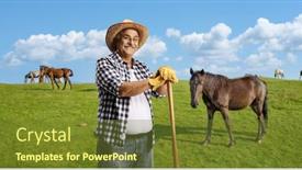  Presentation with wooden stick - Slide deck consisting of mature-farmer-with-a-straw background and a tawny brown colored foreground