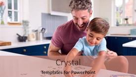  Presentation with father - Slide set having mature-father-at-home background and a coral colored foreground