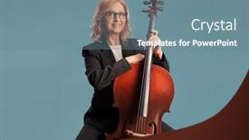  Presentation with artist - Presentation design having mature-female-artist-sitting background and a seafoam green colored foreground