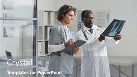  Presentation with medical assistant - Slides consisting of mature-female-assistant-with-medical background and a gray colored foreground