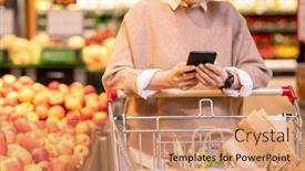  Presentation with scrolling - PPT theme enhanced with mature-female-buyer-in-casual background and a coral colored foreground