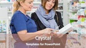  Presentation with product - Slide set having mature female chemist explaining product background and a coral colored foreground