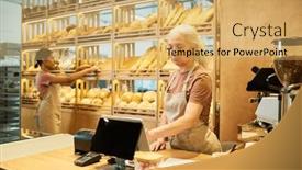  Presentation with cost - Slide deck featuring mature-female-clerk-or-owner background and a yellow colored foreground