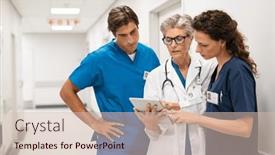  Presentation with case report - Presentation design featuring mature-female-doctor-discussing-medical background and a soft green colored foreground