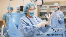  Presentation with operation room - Beautiful PPT layouts featuring mature female doctor wearing surgical backdrop and a light blue colored foreground