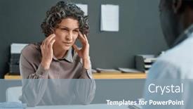  Presentation with african american patient - Slide set featuring mature-female-patient-touching-temples background and a light blue colored foreground