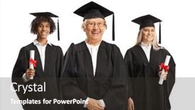  Presentation with professor - Slide deck consisting of mature-female-professor-and-graduate background and a dark gray colored foreground