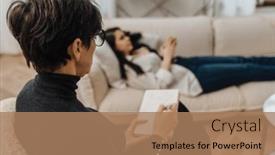  Presentation with writing notes - Presentation theme with mature-female-psychologist-in-eyeglasses background and a coral colored foreground