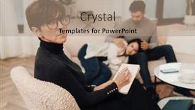  Presentation with couple therapy - Presentation theme enhanced with mature-female-psychologist-in-eyeglasses background and a coral colored foreground