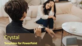  Presentation with writing notes - Presentation design having mature-female-psychologist-in-eyeglasses background and a  colored foreground