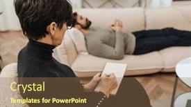  Presentation with writing notes - PPT theme having mature-female-psychologist-in-eyeglasses background and a coral colored foreground