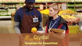  Presentation with quality control - PPT theme consisting of mature-female-quality-control-manager background and a red colored foreground