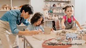  Presentation with ceramics - Theme with mature-female-teacher-assisting-group background and a coral colored foreground