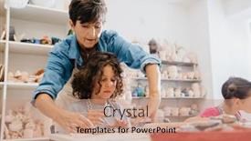  Presentation with pottery - Presentation theme with mature-female-teacher-assisting-group background and a  colored foreground