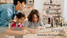  Presentation with pottery - Slide deck consisting of mature-female-teacher-making-pottery background and a coral colored foreground