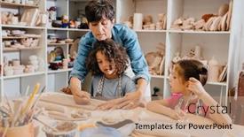  Presentation with pottery - Theme having mature-female-teacher-making-pottery background and a coral colored foreground