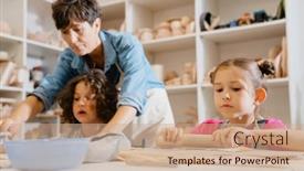  Presentation with pottery - Presentation theme with mature-female-teacher-making-pottery background and a coral colored foreground