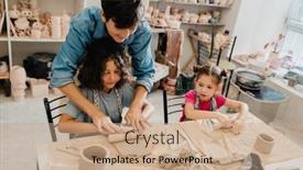  Presentation with ceramics - Presentation design consisting of mature-female-teacher-rolling-clay background and a coral colored foreground