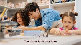  Presentation with pottery - Presentation enhanced with mature-female-teacher-sculpting background and a soft green colored foreground