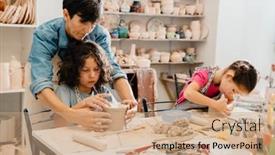  Presentation with ceramics - Presentation having mature-female-teacher-sculpting background and a coral colored foreground