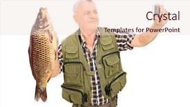  Presentation with fisherman - Slide set having mature fisherman holding a fish background and a lemonade colored foreground