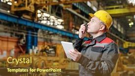  Presentation with foreman - PPT theme with mature-foreman-in-helmet-communicating background and a tawny brown colored foreground