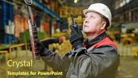  Presentation with foreman - Cool new theme with mature-foreman-in-helmet-speaking backdrop and a tawny brown colored foreground