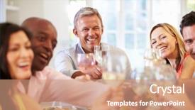  Presentation with dinner party - Colorful PPT theme enhanced with mature friends sitting around table backdrop and a coral colored foreground
