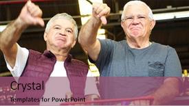  Presentation with friends - Colorful PPT theme enhanced with mature friends thumbs down - dissatisfied backdrop and a violet colored foreground