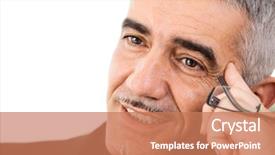  Presentation with creative thinking - Amazing presentation theme having mature gray haired creative looking businessman thinking isolated on white background backdrop and a coral colored foreground