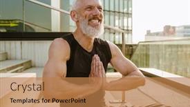  Presentation with gray - Presentation having mature-gray-sportsman-smiling-during background and a  colored foreground