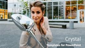  Presentation with rear view mirror - PPT layouts having mature-grey-woman-smiling background and a gray colored foreground